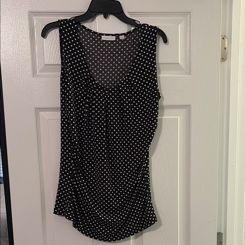 New York & Company Black and White Ruched Blouse Tank Top